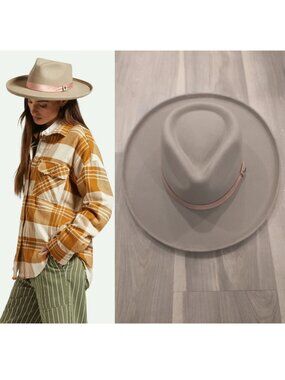 Brixton | Victoria Felt Fedora In Timberwolf/Rose Gold Satin
